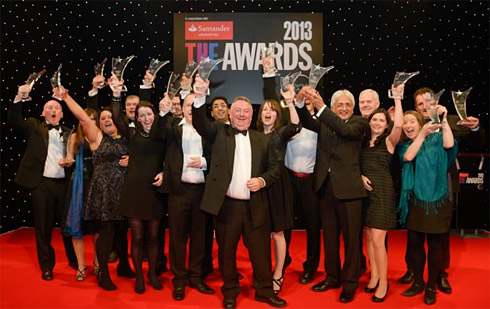 Professor Bob Cryan and the other award-winners at the presentation of the Times Higher Education magazine's 'University of the Year' Award to the University of Huddersfield.